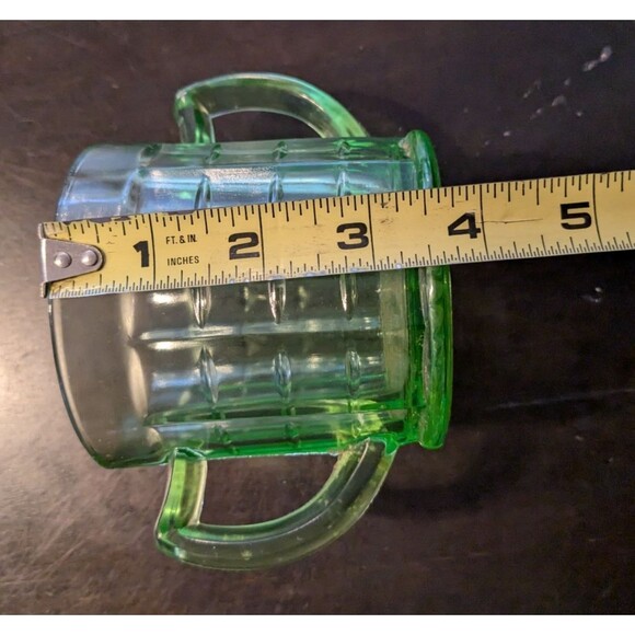 Vintage Hazel Atlas Green Uranium Glass Double Handle Cup Open Sugar Bowl - Picture 9 of 9